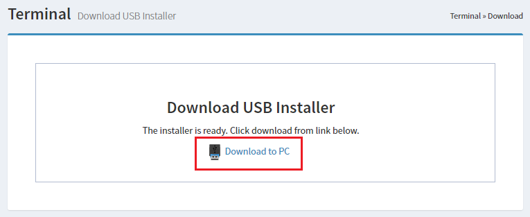 Terminal Download USB Installer